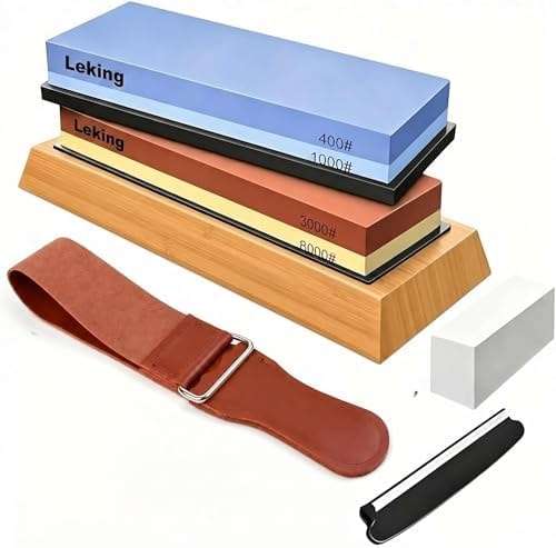 Knife Sharpening Stone Set, 400/1000 and 3000/8000 Grit Whetstone Kit
