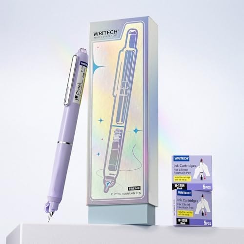 WRITECH Fountain Pen Fine Nib: Retractable Black Ink Clictek Gift Set