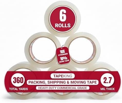 Tape King Clear Packing Tape - 60 Yards Per Roll (Pack of 6 Rolls) - Stronger & Thicker 2.7mil, Heavy Duty Adhesive Industrial Depot Tapes for Moving Packaging Shipping, Office & Storage