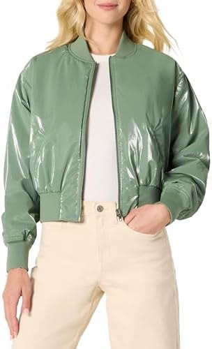 Amazon Essentials Women's Relaxed-Fit Denim Bomber Jacket, Sage Green, X-Small