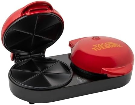 Nostalgia Taco Tuesday Double Street Taco Quesadilla Maker – Two Side-By-Side 5 Inch 6 Wedge Cooking Surface for Beef, Steak, Chicken, Bean, Veggie, and Cheese Street Taco-Sized Quesadillas - Red