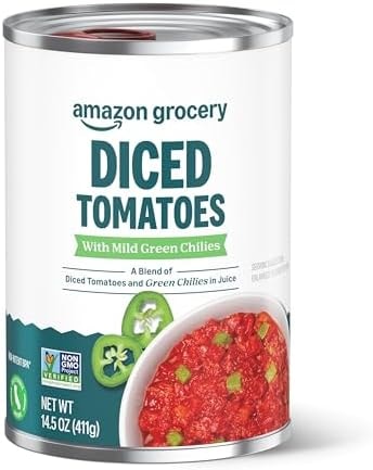 Amazon Grocery, Diced Tomatoes with Mild Green Chilies, 14.5 Oz