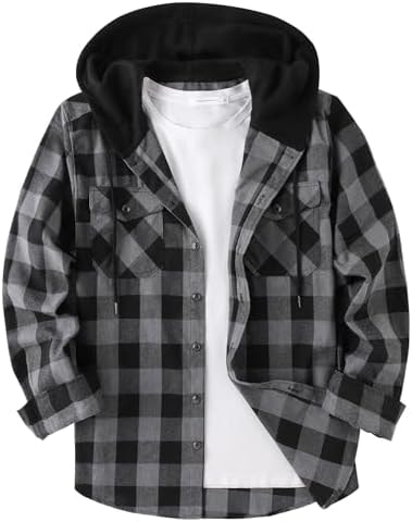 Hooded Flannel Shirts for Men Plaid Long Sleeve Flannel Jacket Hoodies