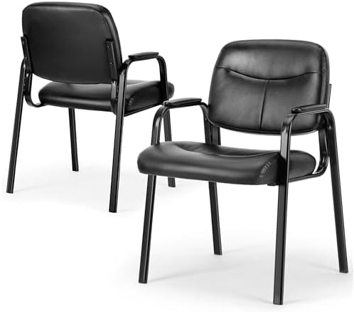 Simple Deluxe Leather Guest Chair with Padded Arm, Waiting Room Chairs Stationary Rest for Reception Area Conference Room Lobby Home Computer Desk Bedroom Elderly, 2 Pack