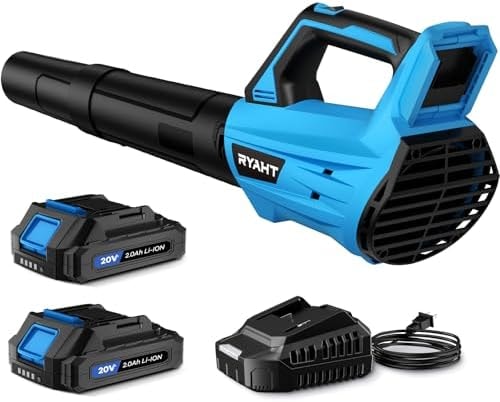 Leaf Blower Cordless, Electric Leaf Blower with 2 Batteries and Charger, 2 Speed Modes, Extension Tube, 20V Powerful Lightweight Blowers for Lawn Care, Blowing Leaves, Patio, Blue
