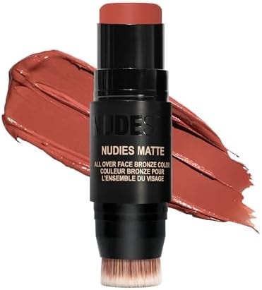 Nudestix Nudies Bronze All Over Matte Bronzing Stick – 3-in-1 Cream Bronzer for Cheeks, Eyes & Lips with Built-In Brush | Natural Contour & Sun-Kissed Glow | Vegan, Long-Wear Makeup (Beach Babe)