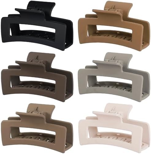 Sisiaipu 3.5 Inch Medium Hair Claw Clips 6 Pack Hair Clips for Women Square Rectangle Claw for Hair Banana Jaw Clips Hair Accessories for Girls -Regular