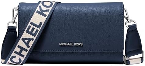 Michael Kors Women's Jet Set Large Wallet Crossbody Bag, Silver-Tone Hardware/Leather/Navy