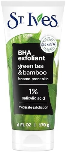 St. Ives Blackhead Clearing Face Scrub, Clears Blackheads & Unclogs Pores, Green Tea & Bamboo, Salicylic Acid Acne Treatment Facial Scrub, Moderate Exfoliator Skin Care with Natural Exfoliants 6 oz