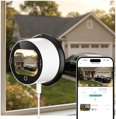 SOLIOM 5MP Window Camera with LCD Touchscreen,Indoor Camera for Home Security Outdoor,24/7 Recording,Anti-Glare Color Night Vision,AI Motion Detection, No-Drill Install for Apartments & Rentals