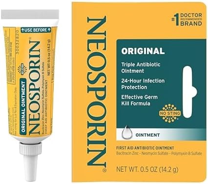 Neosporin Original First Aid Triple Antibiotic Ointment with Bacitracin Zinc for Infection Protection, Wound Care Treatment & Helps Minimize the Appearance of Scars for Minor Wounds, .5 oz