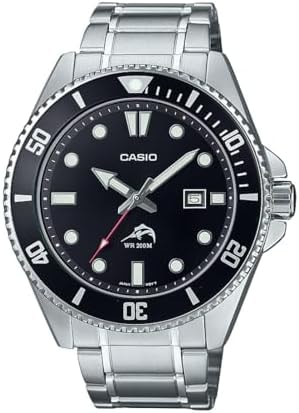 Casio Classic Diver Stainless Steel Watch Date Indicator MDV-106DD-1A1VCF, Black/Silver