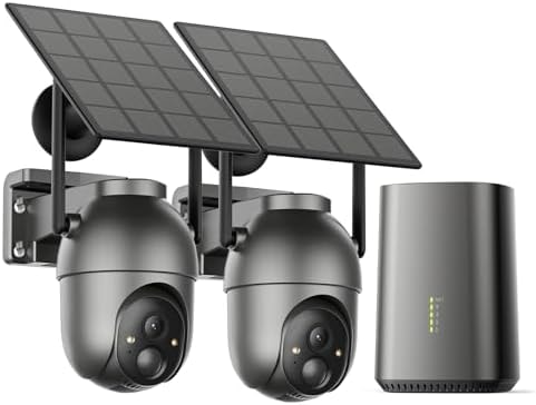 SEHMUA- 4MP Security Cameras Wireless Outdoor Home System, 2-Cam Kit, No Subscription & Solar Powered, Local Storage, 360°PTZ Surveillance, Color Night Vision, 5GHz & 2.4GHz Router Compatible