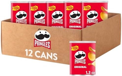 Pringles Potato Crisps Chips, Lunch Snacks, Office and Kids Snacks, Grab N' Go, Original (12 Cans)