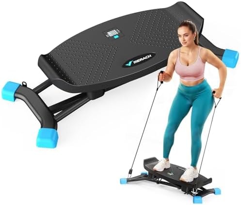 MERACH Balance Board for Adults, Rocking Stepper with Resistance Bands, Portable Wobble Board Featuring LCD Monitor, 300 lbs Capacity Ski Balance Trainer for Full Body Workout at Home Gym