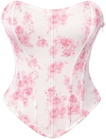 Corset Tops for Women Renaissance Strapless Floral Bustier Pink 8