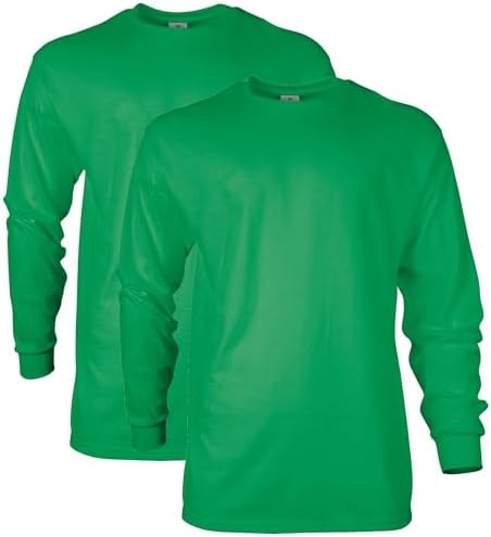 Gildan Men's Ultra Cotton Long Sleeve T-Shirt, Style G2400, Multipack, Irish Green (2-Pack), Medium