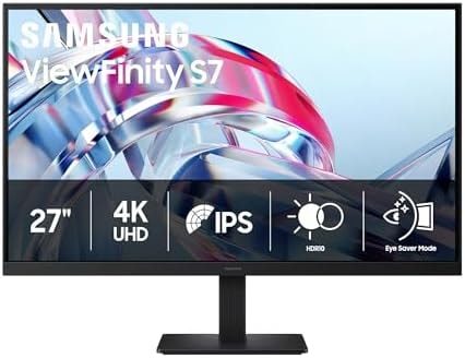 Samsung 27" ViewFinity S7 (S70H) High-Resolution Monitor - 4K UHD (3840x2160), IPS, HDR10, Eye Saver Mode, HDMI and DP Ports, Display Manager, LS27H70DEANXZA