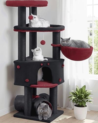 Cat Tree Tower for Large Cats Adult - 60 Inch XXL Sturdy Heavy Duty Extra Wide Scratching Posts (φ4.4in) Condo - Indoor Big Cat House Hammock Perch - XL Wood Multi Level Feline Pet Bed Trees Houses