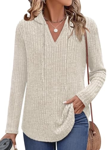 Winter Clothing for Women Sweaters Early Fall Fashion Must Haves 2025 Cowboy Chic Outfits Womens Tops Plus Size Clothes Long Sleeve Shirts V Neck Hoodies Trendy Sweatshirts Apricot L
