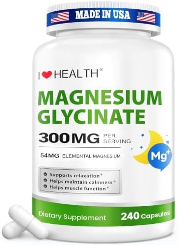 Magnesium Glycinate 300mg per Capsule – 240 Capsules – High Absorption Magnesium Supplement for Relaxation, Calmness & Muscle Support – Gentle on Stomach - for Men and Women – Made in USA