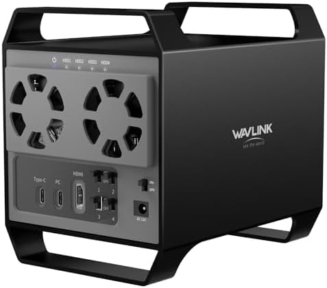 WAVLINK 4-Bay Hard Drive Enclosure for 3.5" and 2.5'' SATA HDD/SSD Featuring 10Gbps USB-C 3.2, Max 88TB Capacity, Built-in Temp-Controlled Cooling Fans, 4K HDMI Stunning Video Output, Aluminum Shell