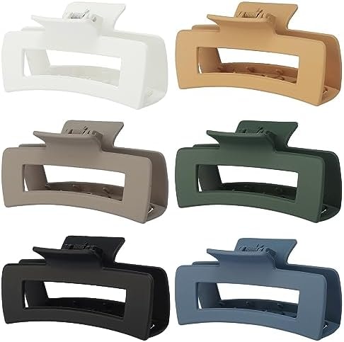 Sisiaipu 4 Inch Big Hair Claw Clips 6 Pcs Large Claw for Thick Hair Square Hair Clips for Women Rectangle Hair Clips Nonslip Acrylic Banana Jaw Clips Hair Accessories for Girls (Neutral)