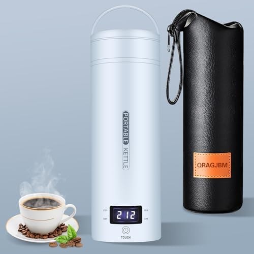 QRAGJBM Portable Electric Kettle Travel, 120V, 450ml, 4 Temperature Control