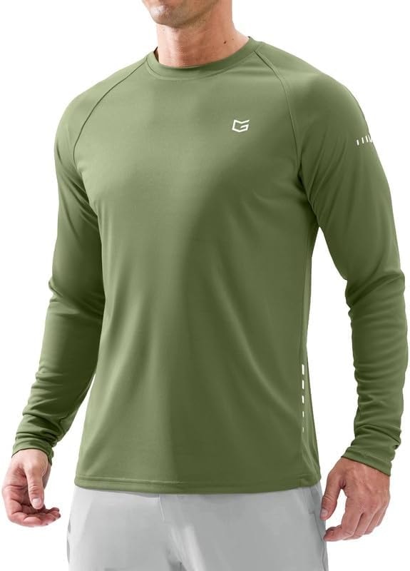 Men's Sun Protection Swim Long Sleeve UPF 50+ Rash Guard Shirts Olive M