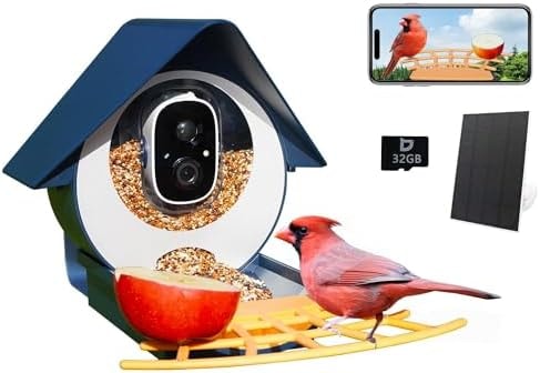 Birdkiss Smart Bird Feeder with Camera, AI Identify Bird Feeder Camera with Solar Pannel, Auto Capture Bird Full HD Videos & Instant Notification, Ideal Present for Bird Lovers