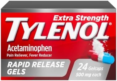 Tylenol Extra Strength Acetaminophen Rapid Release Gels, Extra Strength Pain Reliever & Fever Reducer, Gelcaps with Laser-Drilled Holes, 500 mg Acetaminophen, 24 ct