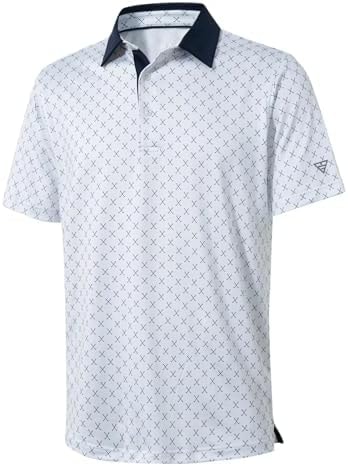 Golf Shirts for Men Dry Fit Short Sleeve Print Performance Moisture Wicking Polo Shirt White