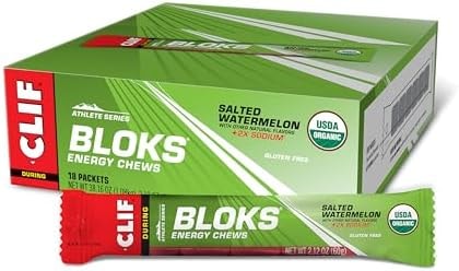 CLIF BLOKS Energy Chews, Salted Watermelon Flavor with 2X Sodium, 18 Packs