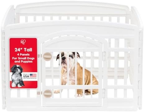 IRIS USA 24" Dog Playpen with Door, 4-Panel Pet Enclosure for Small Dogs, White