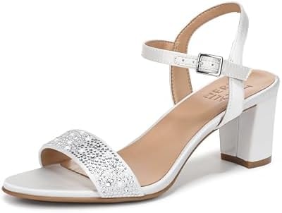 Naturalizer Womens Bristol Heeled Sandal Pearl White Satin and Fabric 5.5 M
