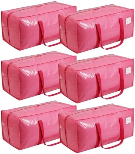 VTSVTS 6 Pack Extra Heavy Duty Large Moving Bags with Comfortable Handle & Strong Zipper,Storage Totes for Space Saving Moving Storage College Supplies Alternative to Moving Box,Pink