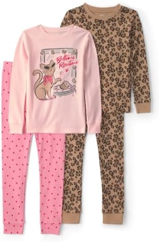 Carter's Girl 4-Piece Tight Fit Cotton Pajama Set, Sassy Cat Pink, 5