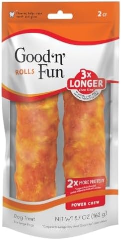 Good 'n' Fun Rolls Long-Lasting Dog Treat, For Large Dogs, With Real Proteins, Beef Hide and Premium Chicken, Supports Dental Health, Mental Stimulation, 2 count