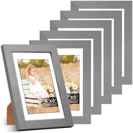 Veelot 6 Pack 4x6 Frames, Mat for 3.5x5 Photos, Shatter HD Plexiglass