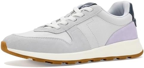 TOMS Women's Trvl Lite Retro Runner Sneaker, Suede and Textile Upper, Water Repellent, Stretch Laces, CloudBound Insole, Lunar Grey Vintage Twill/Suede, 12