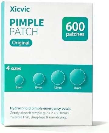 XICVIC Pimple Patches for Face - 4 Size 600 Counts Acne Patches, Hydrocolloid Patches for Covering Zits and Blemishes, Spot Stickers