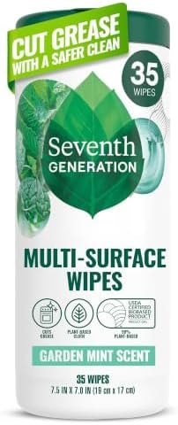 Seventh Generation Multi-Surface Cleaning Wipes, Garden Mint Scent, Cuts Grease & Grime, 35 Wipes