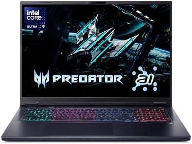 Acer Predator Helios Neo 18 AI Gaming Laptop | Intel Core Ultra 9 Processor 275HX | NVIDIA GeForce RTX 5070 Ti | 18" WQXGA 240Hz G-SYNC | 32GB DDR5 | 2TB Gen 4 SSD | Killer Wi-Fi 6E | PHN18-72-9474
