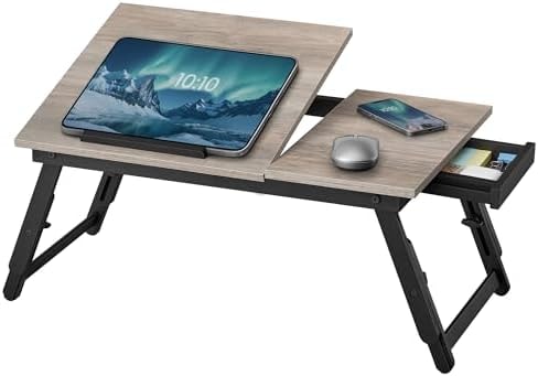 SONGMICS Bed Laptop Desk, Folding Bed Tray, Adjustable Angle and Height