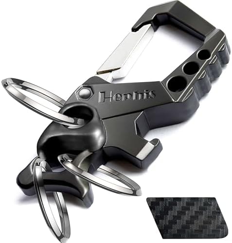 Hephis Skull Heavy Duty Key Chain Metal All - in - One Keychain with Key Organizer, Bottle Opener, Flat - Head Screwdriver & Can Opener,Carabiner Car Key Chains for Men and Women(Black