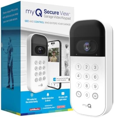 myQ Smart Garage Door Video Keypad with Wide-Angle Camera,Customizable PIN Codes,and Smartphone Control–Take Charge of Your Garage Access Works with Chamberlain, LiftMaster and Craftsman openers,White