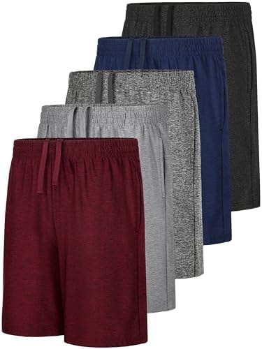 QWE 5 Pack Boys Athletic Shorts Basketball Soccer Kids Shorts with Pockets