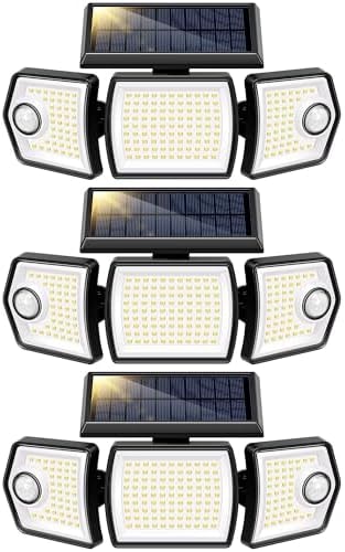 VIVOHOME Linkable Solar Flood Lights Outdoor, 2 Adjustable Motion Sensors Security Lights with 3 Heads, 2500LM, IP65 Waterproof, Solar Powered for Outside, Yard, Porch, Patio, 3 Pack