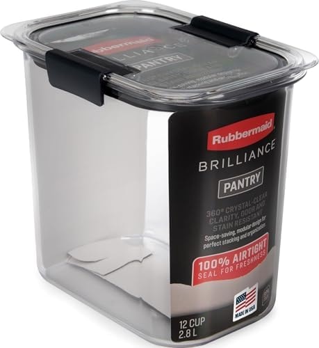 Rubbermaid Brilliance 12-Cup Airtight Food Storage Container, Perfect for Pantry Staples, Clear/Grey