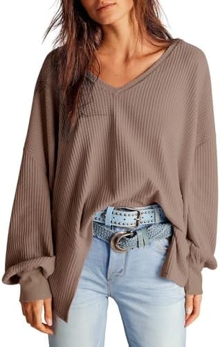 Dokotoo Long Sleeve Tops for womens2026 Trendy Chocolate Brown Shirts S